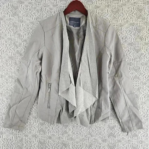 Kate & Mallory Faux Leather Gray Open Front Waterfall Women's Blazer M - Picture 1 of 10